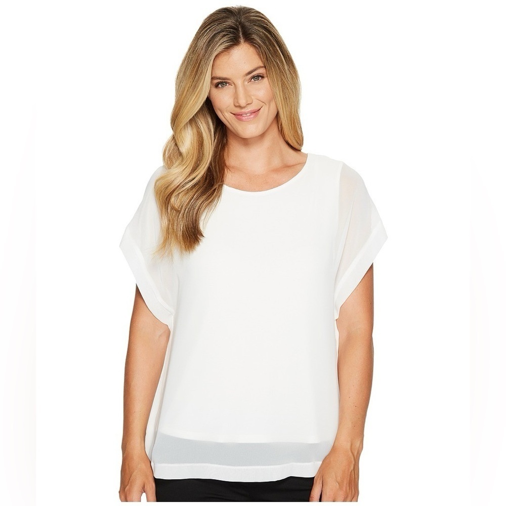 Vince Camuto White Chiffon Swoop Neck Blouse